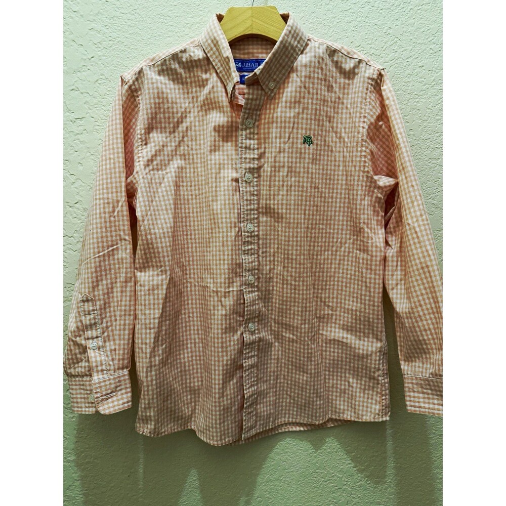 J.BAILEY Roscoe Shirt Boys 8 Orange/White Check Cotton Button-Down Collar LS